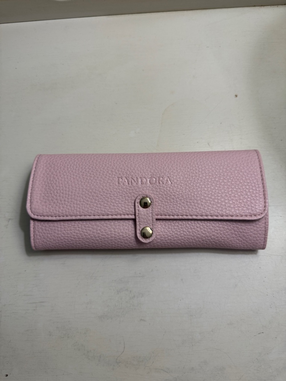 Pandora Light Pink faux Pebbled Leather Clasp jewelry holder, ring and  bracelet